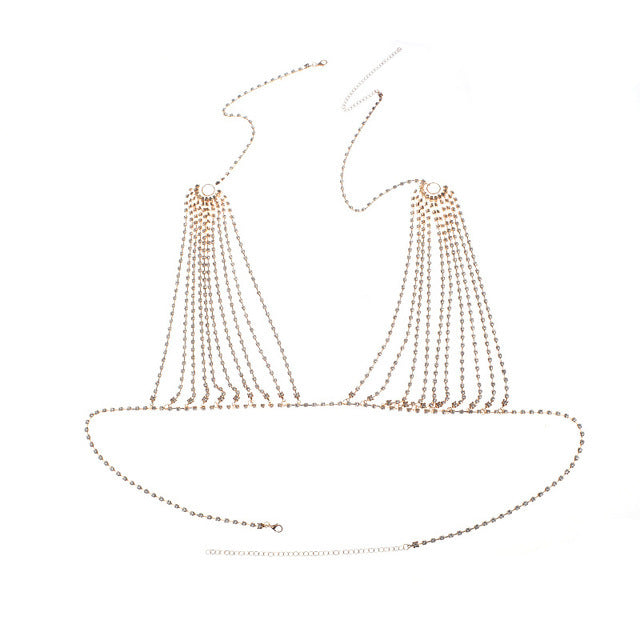 Gold Sexy Hollow Rhinestone Bra