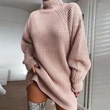 Womens Solid Turtleneck Long Sweater Winter Warm Women Sweater Dress