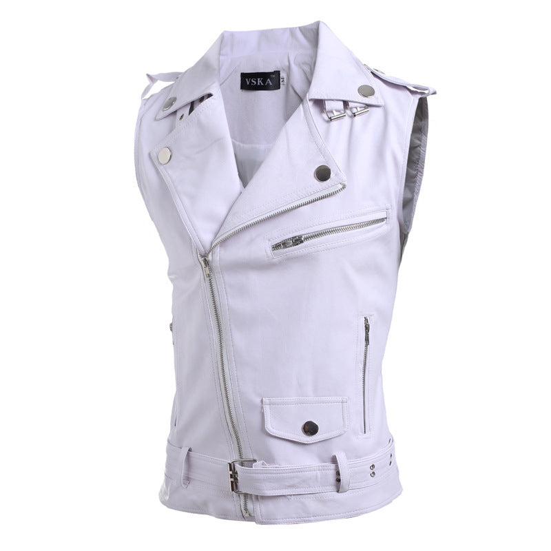 Fashion Mens Faux Leather PU Biker Punk Vest Zippers Slim Fit Male Sleeveless Waistcoat For Men