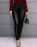 Womens Faux Leather Tie Waist Pants