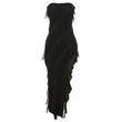 2025 Summer Trend Skinny Women's Tube Top Backless Split Tassel Dress Birthday Party Clubwear
