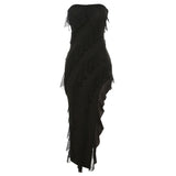 2025 Summer Trend Skinny Women's Tube Top Backless Split Tassel Dress Birthday Party Clubwear