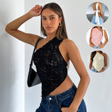 Women's Top Solid Lace Backless One Shoulder Hanging Neck Vest