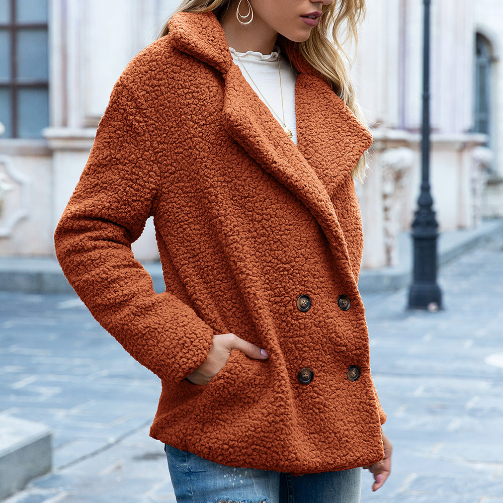 Button-down Fluffy Jacket, Loose Lapels, Plush Cardigan, Women's Top