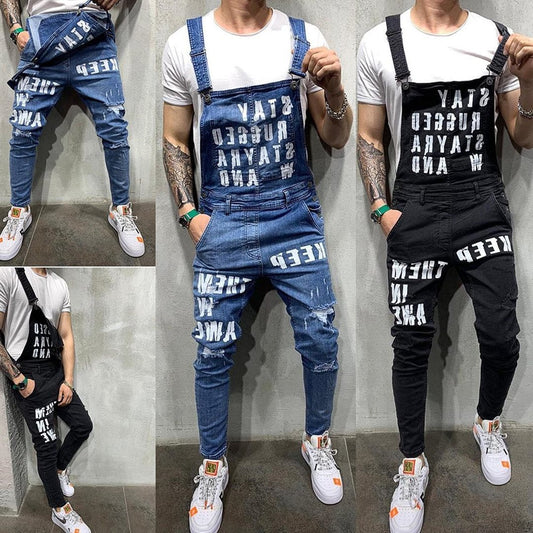 Men's Braces Ripped Jeans Jumping Suit Men Pants