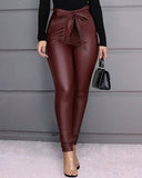 Womens Faux Leather Tie Waist Pants