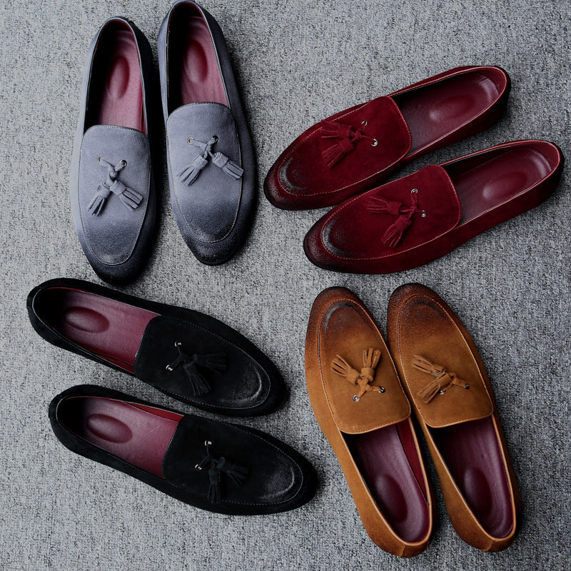Men Suede Leather Tassel Loafer Shoes, Peas Shoes, Tassel Shoes