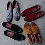Men Suede Leather Tassel Loafer Shoes, Peas Shoes, Tassel Shoes