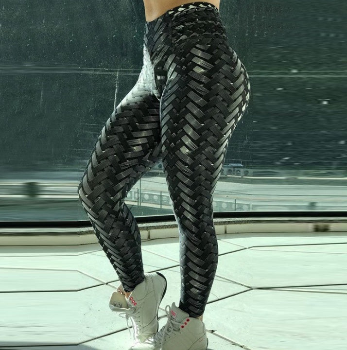 Womens High Waist Iron Weave Print Push Up Yoga Workout Leggings