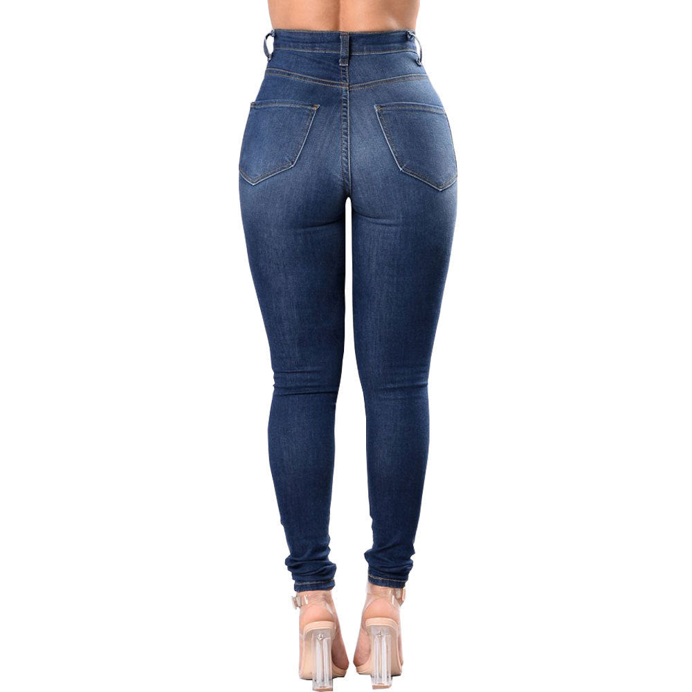 Womens Skinny High Waist ripped Jeans Pants Ladies Denim Slim Fit Pants
