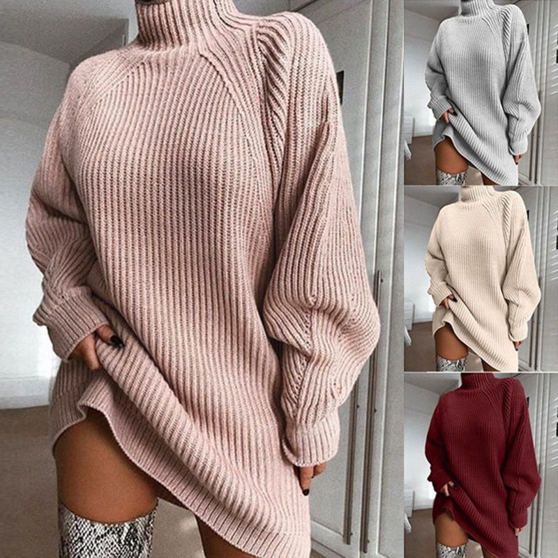 Womens Solid Turtleneck Long Sweater Winter Warm Women Sweater Dress