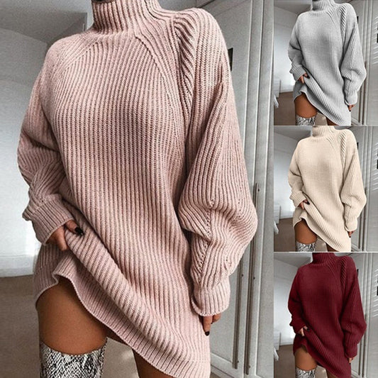 Womens Solid Turtleneck Long Sweater Winter Warm Women Sweater Dress