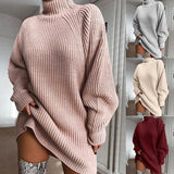 Womens Solid Turtleneck Long Sweater Winter Warm Women Sweater Dress