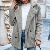 Button-down Fluffy Jacket, Loose Lapels, Plush Cardigan, Women's Top