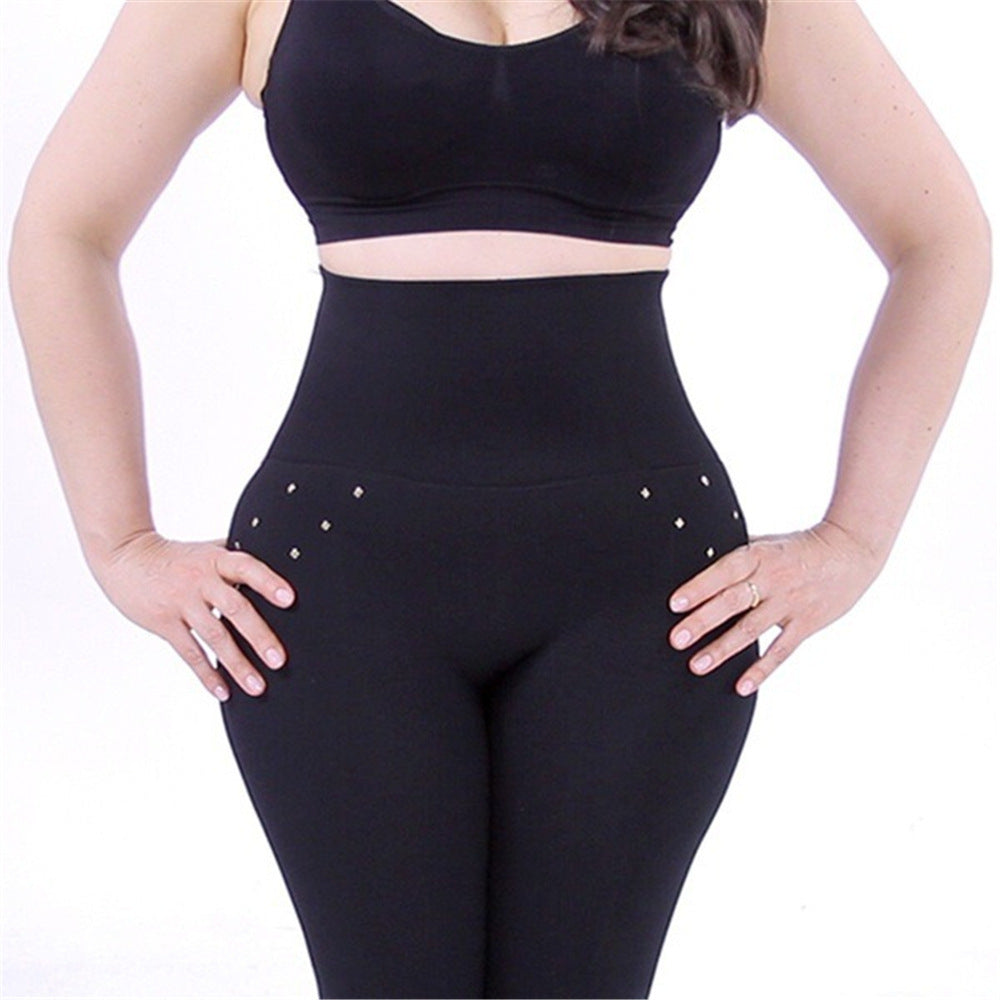 Womens High-waisted Tight Pants Tummy Control Zipper Leggings Seamless Breech with Diamond-studded Pants