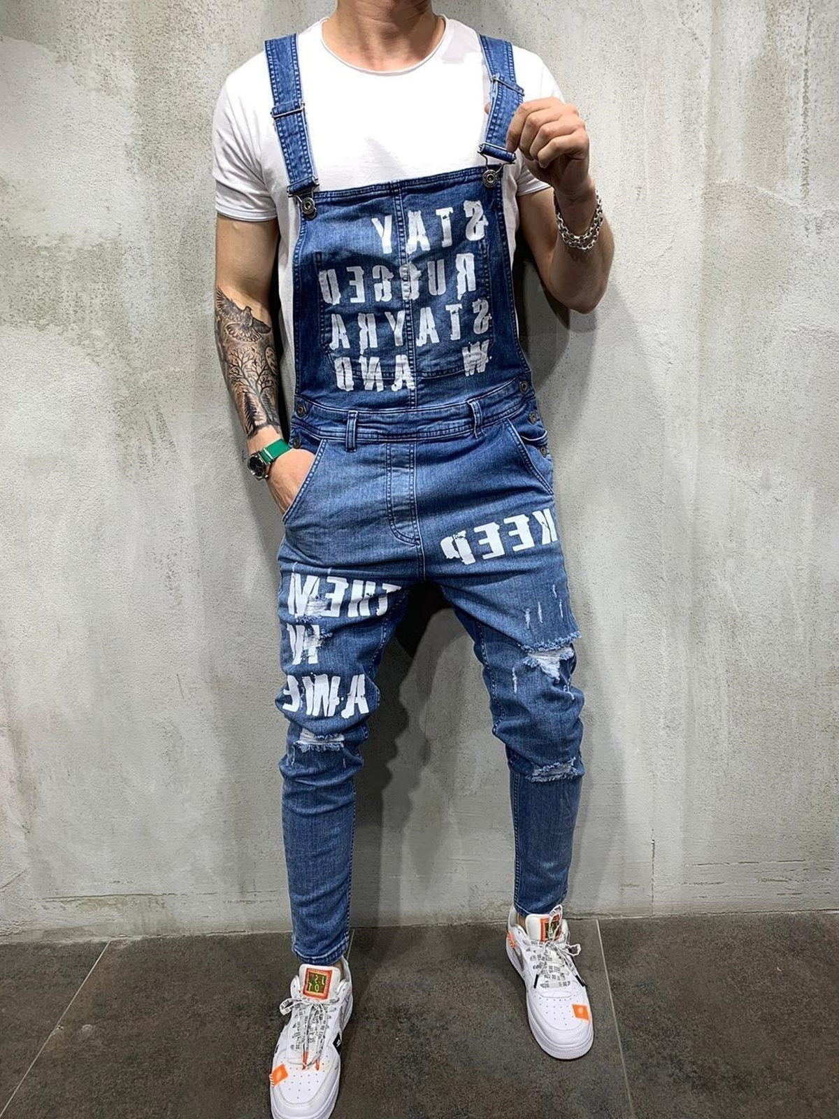 Men's Braces Ripped Jeans Jumping Suit Men Pants