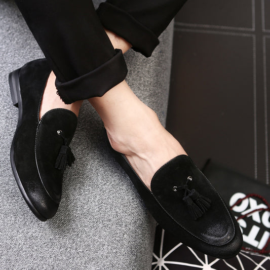 Men Suede Leather Tassel Loafer Shoes, Peas Shoes, Tassel Shoes