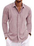Mens Fashion Long Sleeve T-shirt Undershirt Solid Color Long Sleeve Cotton Linen Shirt Men
