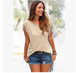 Ladies Europe and America big size round neck short sleeve cuffs tassel T-shirt cotton tops