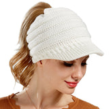 Ponytail Beanie Hat Knitted High Warm Winter Women Tail Skullies