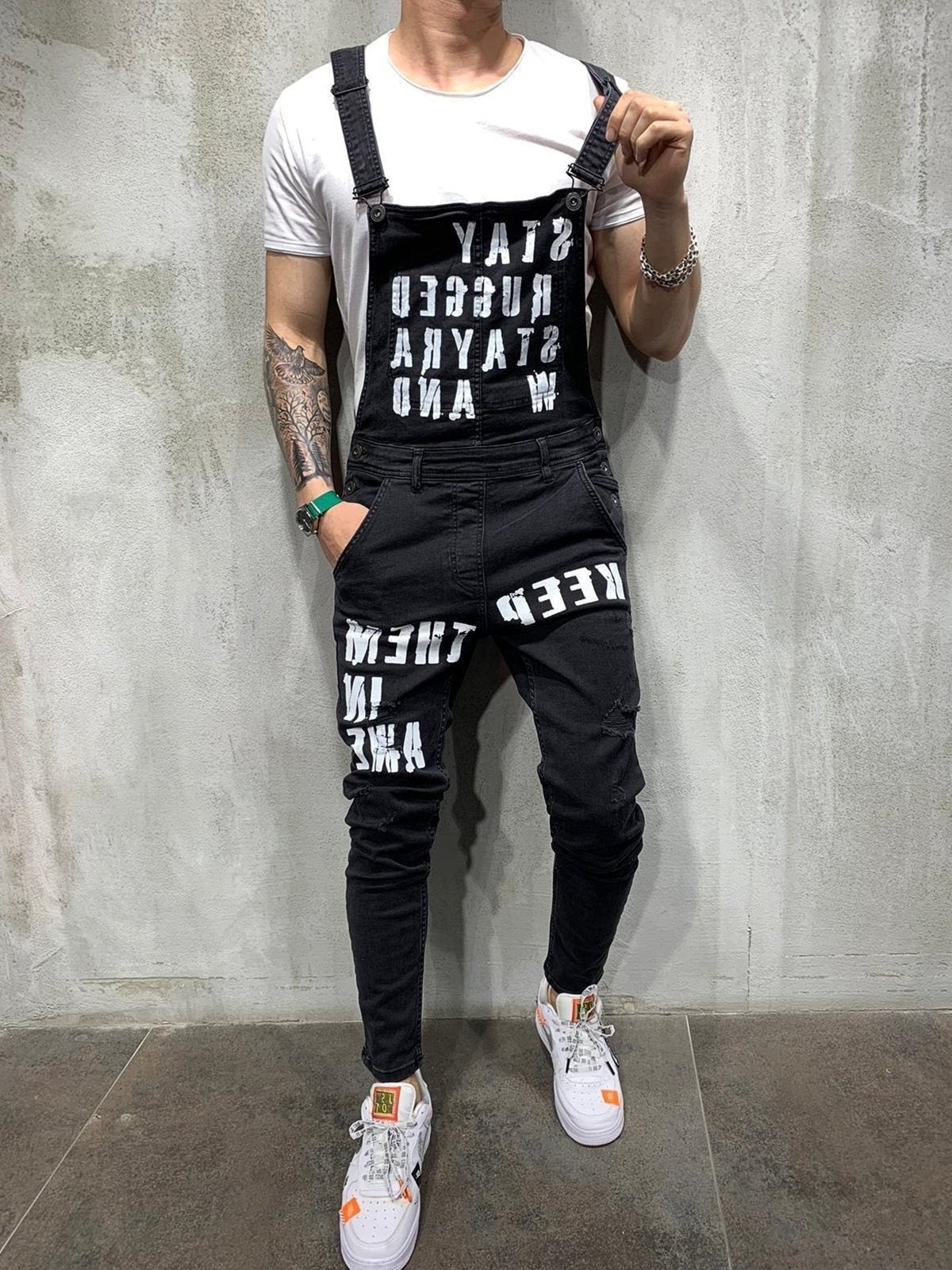 Men's Braces Ripped Jeans Jumping Suit Men Pants