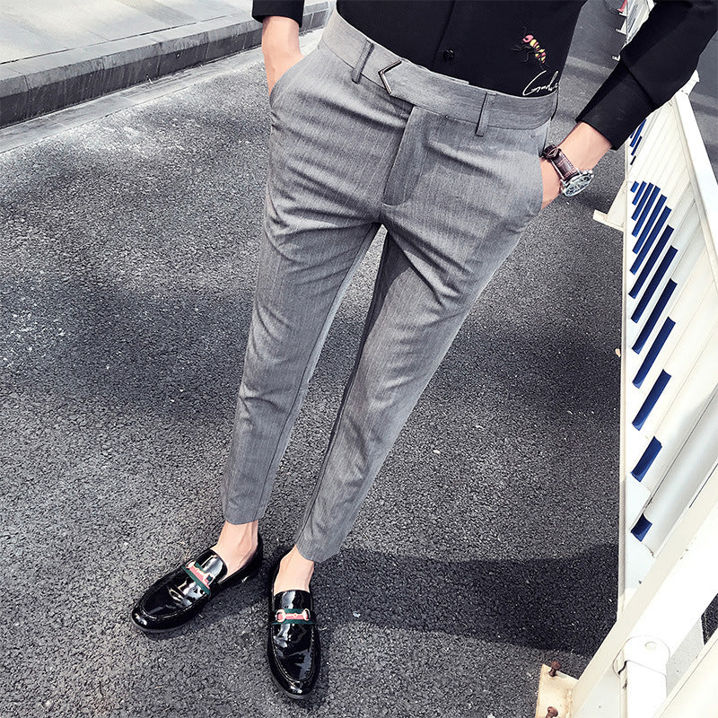 Mens Dress Pants Striped cropped pants handsome business trousers