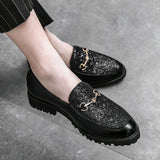 Mens Leather Shoes Pattern Printing Men's Dress Loafer Shoes Slip-on Casual Loafer Smoking Slipper