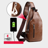 Leather Sling Bag Mens Crossbody Bag Chest Bag Sling Backpack for Men with USB Charge Port