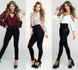 Womens High-waisted Tight Pants Tummy Control Zipper Leggings Seamless Breech with Diamond-studded Pants