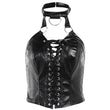 Devil Fashion Halter Top Sexy Lace-up Vest Pu Leather Dark Style