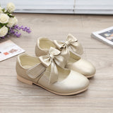 Youth Kids Girls Leather Shoes Fashion Bow Princess Party Dress Dance Flat Shoes