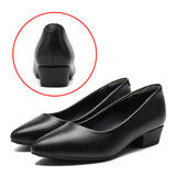 Womens Leather Work Shoes Wedding Shoes High Heels Round Toe Up Shoes