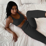 Womens Clothing 3 pcs Long Sleeve Crop Tank Top And Drawstring Shorts Pajama Set