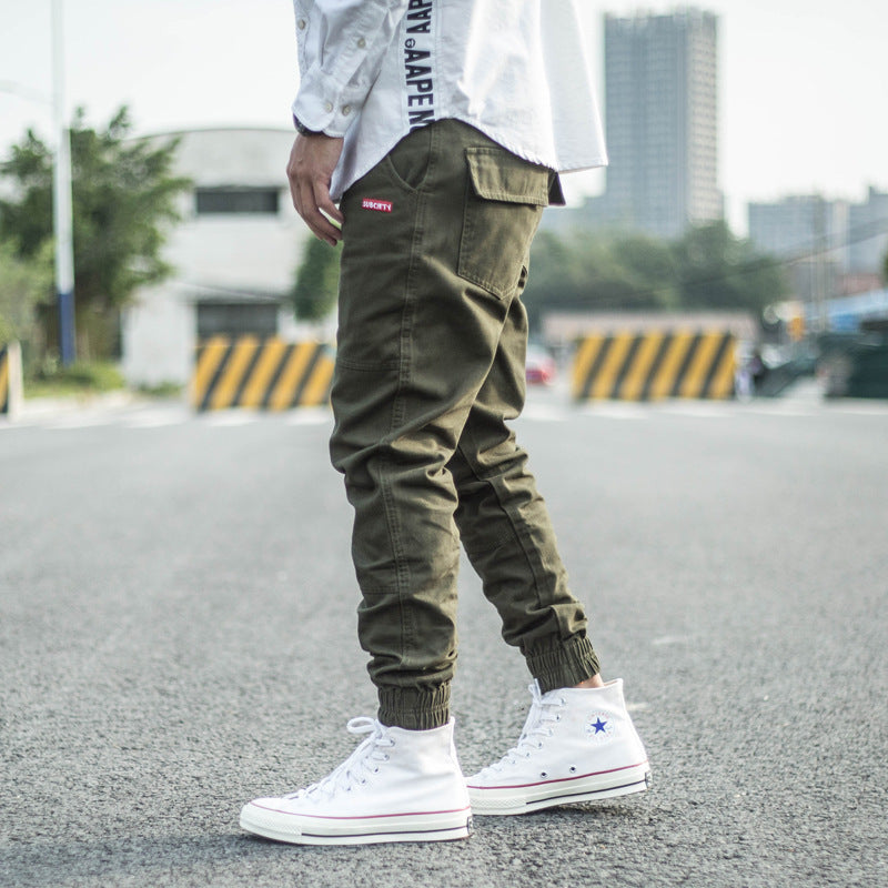 Mens Cargo Pant Trousers Overalls Trousers Slim-fit Harem Trousers With Feet