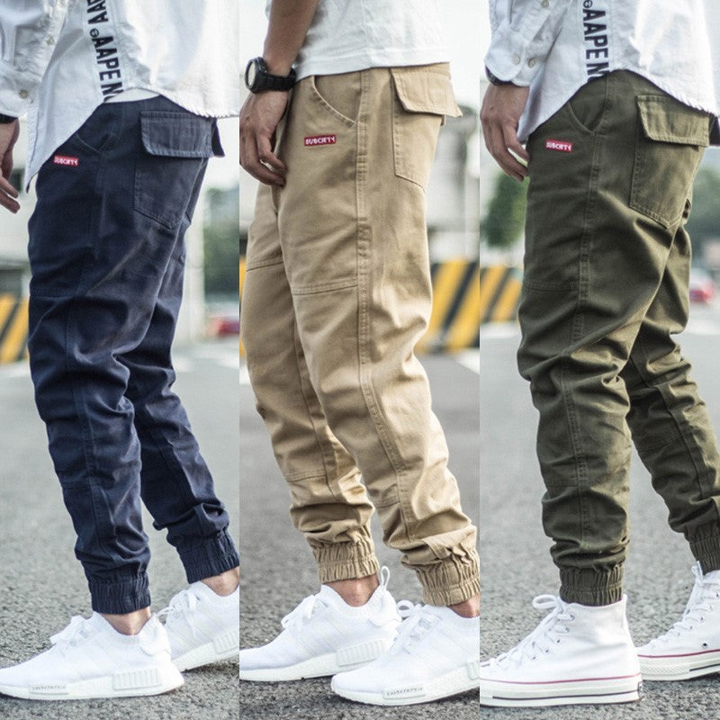 Mens Cargo Pant Trousers Overalls Trousers Slim-fit Harem Trousers With Feet