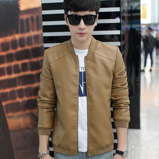Men's Faux Leather Jacket Leisure Fashion Stand Collar Slim Men's Coat