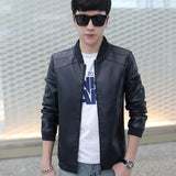 Men's Faux Leather Jacket Leisure Fashion Stand Collar Slim Men's Coat