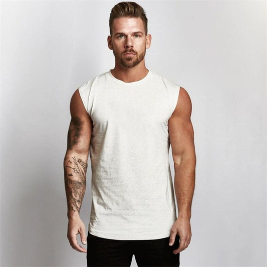 Mens Gym Sleeveless Shirt Cotton Tank Top for Men Sportswear Vest