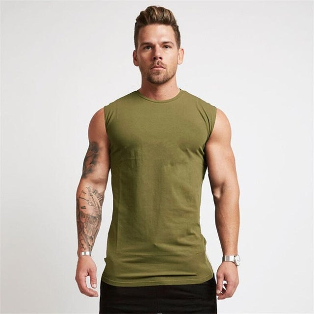 Mens Gym Sleeveless Shirt Cotton Tank Top for Men Sportswear Vest