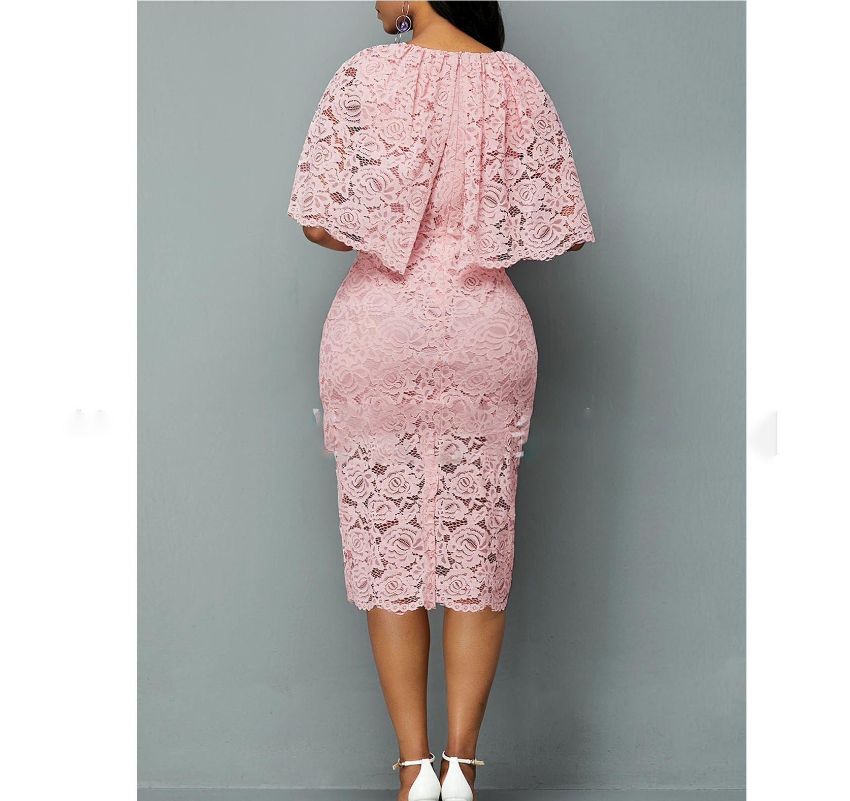 African Lace Dress Plus Size Elegant Pink