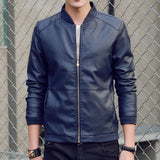 Mens Casual Slim Fit Faux Leather Jacket Fall Winter Leather Bomber Jackets