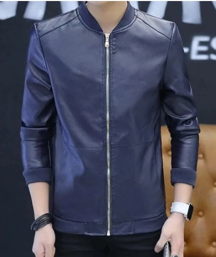 Mens Casual Slim Fit Faux Leather Jacket Fall Winter Leather Bomber Jackets