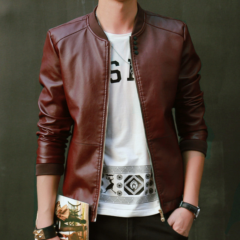 Mens Casual Slim Fit Faux Leather Jacket Fall Winter Leather Bomber Jackets
