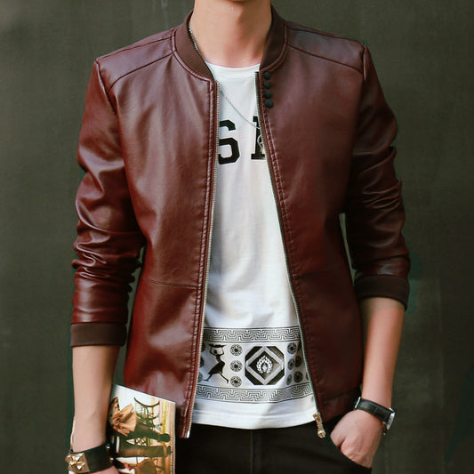 Mens Casual Slim Fit Faux Leather Jacket Fall Winter Leather Bomber Jackets