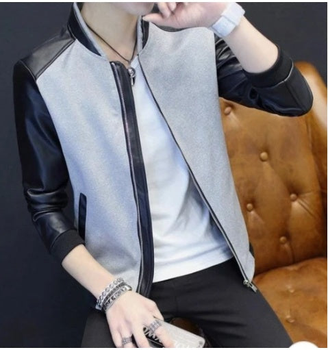 Mens Casual Slim Fit Faux Leather Jacket Fall Winter Leather Bomber Jackets