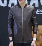 Mens Casual Slim Fit Faux Leather Jacket Fall Winter Leather Bomber Jackets