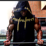 Men's Workout Hooded Tank Tops Sleeveless Gym Hoodies Bodybuilding Muscle Cut Off T-Shirts