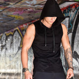 Men's Workout Hooded Tank Tops Sleeveless Gym Hoodies Bodybuilding Muscle Cut Off T-Shirts