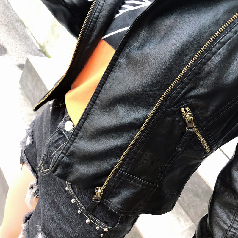 Women's Faux Leather Moto Biker Short Coat Jacket