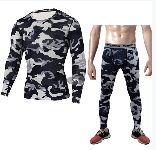 Men Fitness suits Camouflage Compression Baselayer Set Sports Compression Set Long Sleeve T-Shirt Tights Exercise Clothes Workout Bodysuit